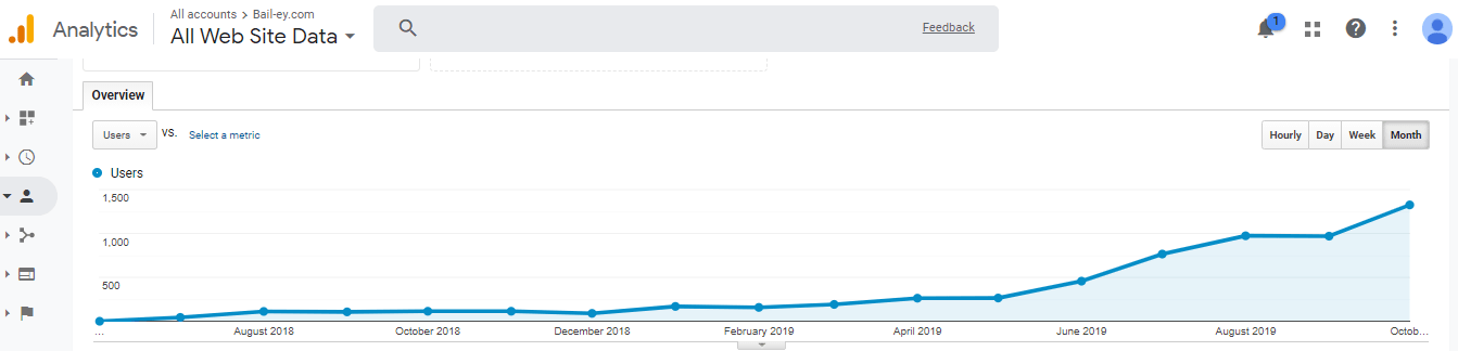 bail-ey.com google analytics data for the first year of the website and local serp