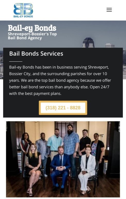 Screenshot of the mobile responsive website designed for bail-ey bonds.
