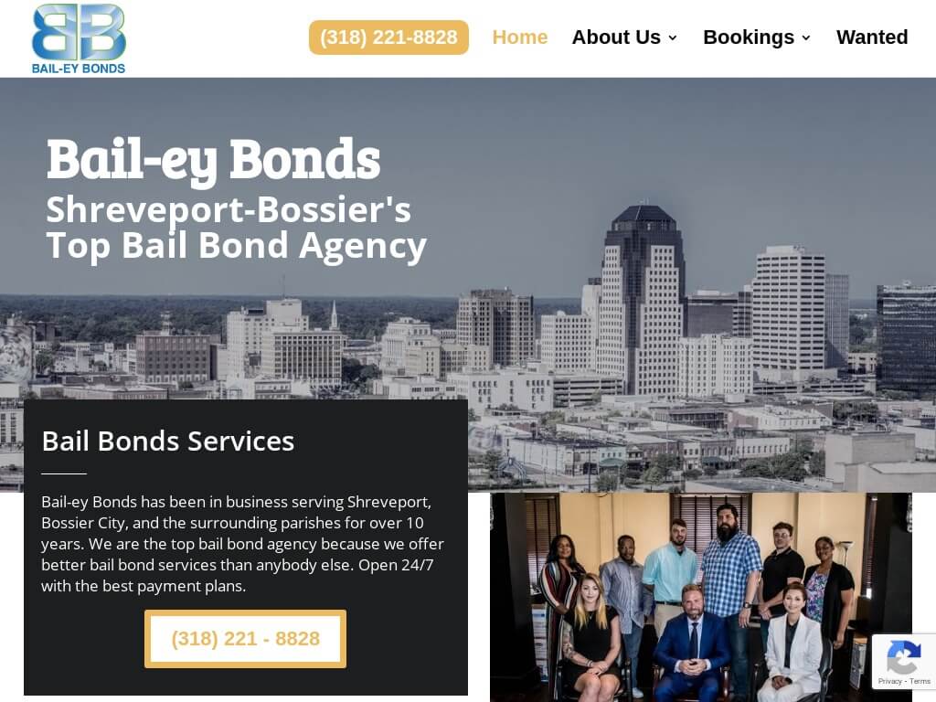 Screenshot of website designed and optimized for bail-ey bonds